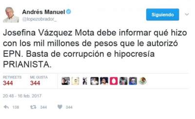 AMLO se lanza contra Josefina Vázquez Mota