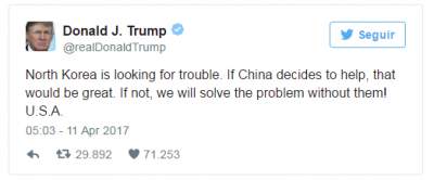 Trump promete actuar por su cuenta contra Corea del Norte si China no 