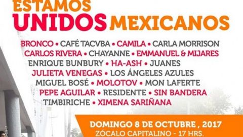 Artistas darán "concierto histórico" en México en apoyo a víctimas de sismos