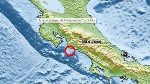 Reportan sismo de magnitud 6.4 en Costa Rica