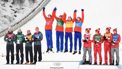 Noruega gana oro en saltos de esquí trampolín largo por equipos
