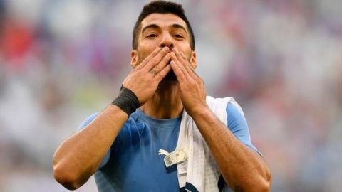 Luis Suárez, feliz por la victoria de Uruguay frente a Rusia