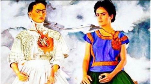 Salma Hayek "se mete" en pintura de Frida Kahlo