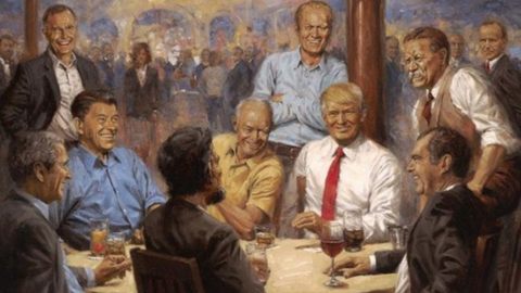 Trump se manda hacer cuadro con Nixon, Lincoln y Roosevelt