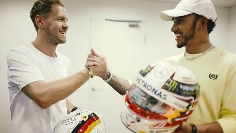 Vettel, Hamilton cambian cascos en Abu Dhabi