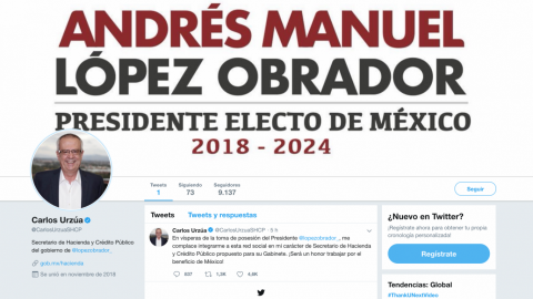 Carlos Urzúa se estrena en Twitter como secretario de Hacienda