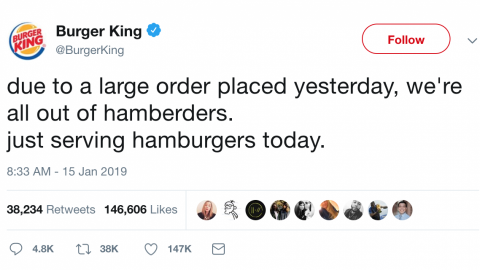 Burger King se une a las bromas en redes tras un error de Trump en Twitter