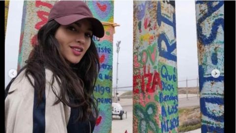 Eiza González restaura el "Mural de la hermandad" en Tijuana