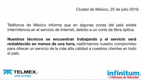 Reporta Telmex falla "masiva" en servicio de internet infinitum