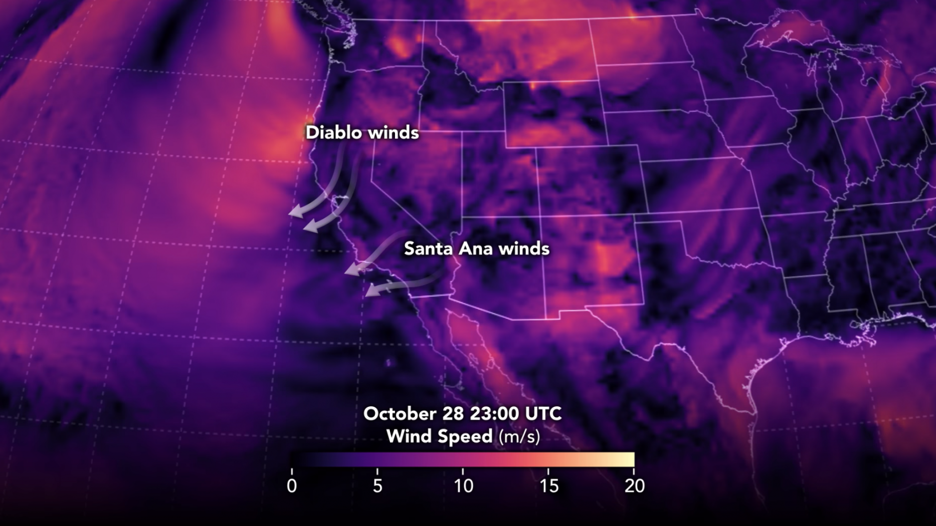 VIDEO Así se ven los vientos de Santa Ana desde el espacio