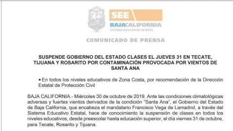 Suspenden nuevamente clases en tres municipios de Baja California