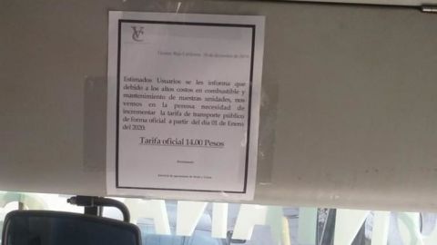Aumentan transportistas 2 pesos a tarifa