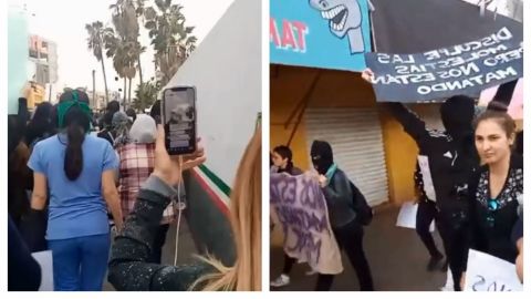 Mujeres manifestantes se regresan de la Garita de San Ysidro