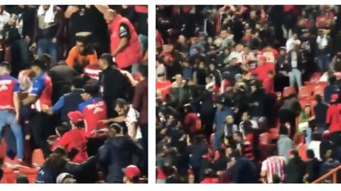 VIDEO: Riña entre aficionados de Xolos y Chivas termina en pelea y dura caída