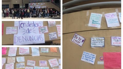 FOTOS: Alumnas de UABC denuncian a sus acosadores con ''Tendedero de denuncias''