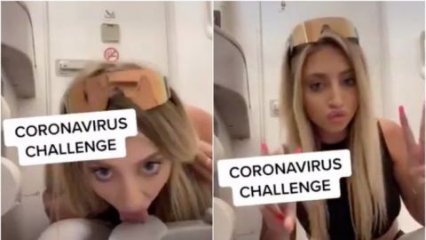 Influencer lame taza de baño como parte del Coronavirus Challenge
