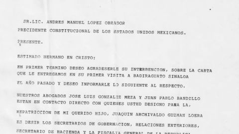 Presidencia difunde nueva carta de la mamá de "El Chapo" a AMLO