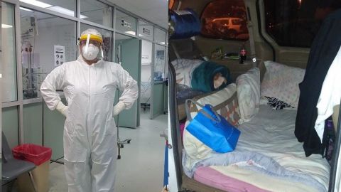 Enfermera acampa en auto para no contagiar de coronavirus a su familia