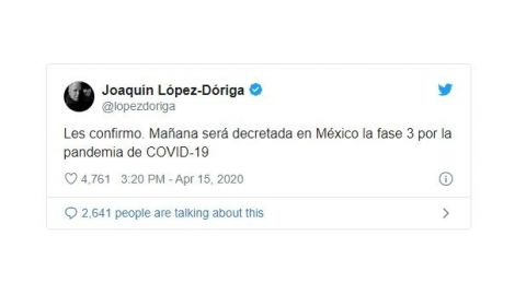 Joaquín López Doriga asegura que México entrará a Fase 3 mañana
