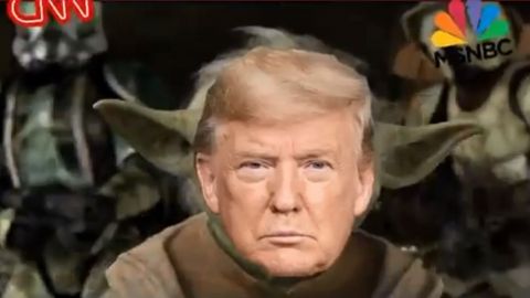 Campaña de Trump publica video con presidente como Yoda decapitando a la CNN