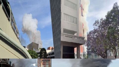 Edificios en llamas luego de una explosión en el centro de los Ángeles