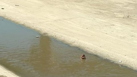 Mujer se baña en la canalización Río Tijuana; reflejo de la realidad olvidada