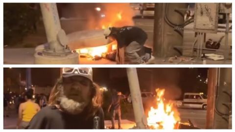 VIDEO: Desalmados queman colchón de indigente en protestas | ''Yo vivo aquí''