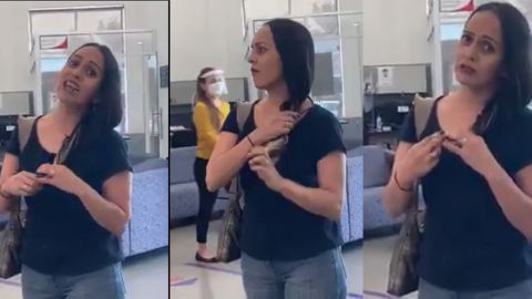 Le dicen ‘Lady Elite’ en redes por no querer ponerse el cubrebocas en un banco