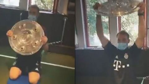 VIDEO: Manuel Neuer usa el trofeo de la Bundesliga para hacer ejercicio