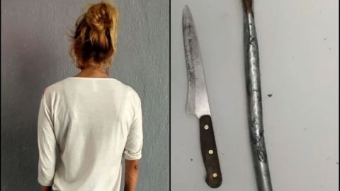 Por ''no dar dinero'', mujer persigue con un cuchillo a su esposo