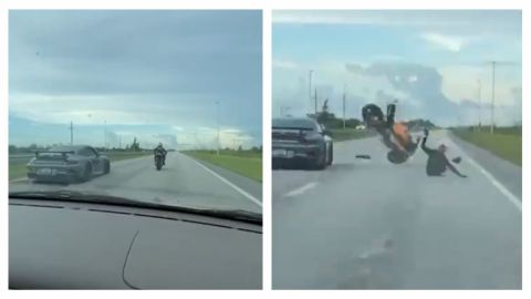 VIDEO: Motociclista reta a ''carrerita'' a un auto y sufre terrible accidente