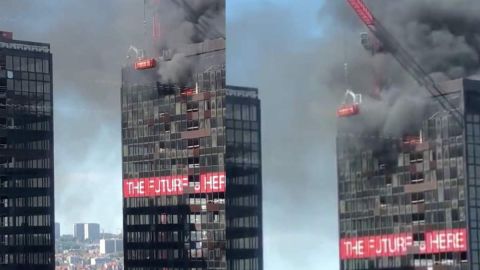 VIDEO: Captan incendio en torre de World Trade Center de Bruselas, en Bélgica