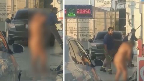 VIDEO: Mujer aprovecha gasolinera y se baña ante falta de agua en Tijuana