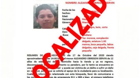 Encuentran a Alejandro Obregón Servín de 12 años