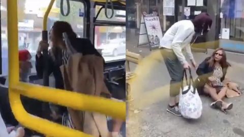 Avientan a mujer de autobús en Canadá tras escupir en la cara a pasajero