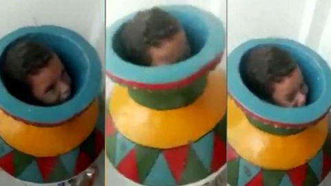 VIDEO: Niño queda atrapado en un jarrón por travieso