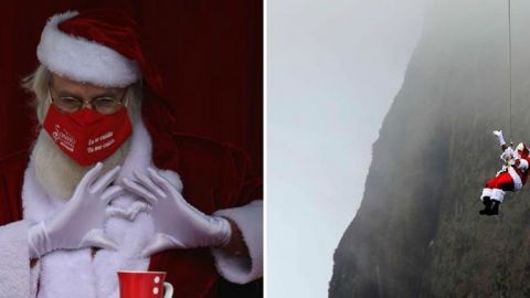 Intrépido 'Santa Claus' salta al precipicio entre dos montañas; se hace viral