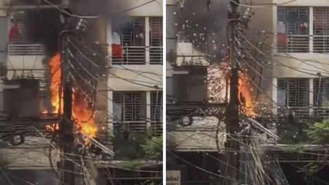 VIDEO: Poste de luz se incendia y explota