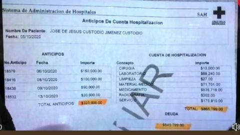 Exhiben cuenta de hospital en Cruz Roja, asciende a casi 900,000 pesos