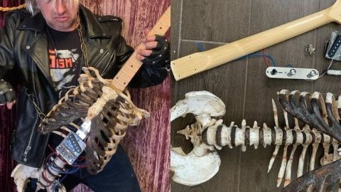 ¡Perturbador homenaje! Construyó una guitarra eléctrica con los huesos de su tío