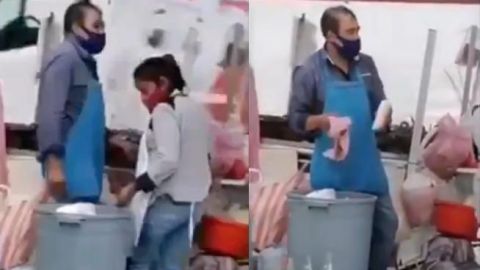 VIDEO: Vendedor de quesadillas saca platos de la BASURA para reutilizarlos