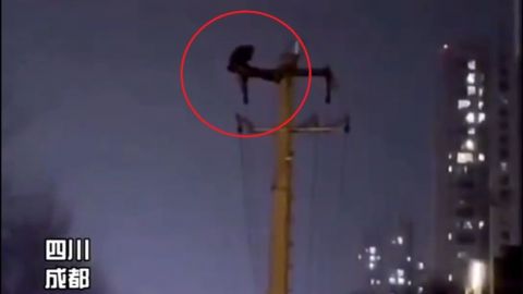 VIDEO: Hombre se ejercita en poste de luz y provoca apagón en China