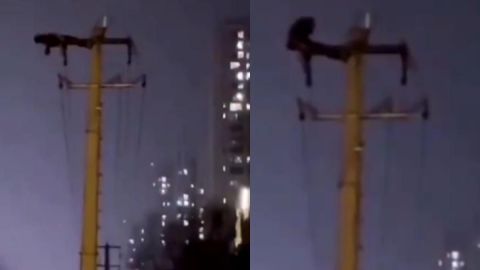 VIDEO: Hace ABDOMINALES en un poste y deja SIN LUZ a más de 10 mil casas