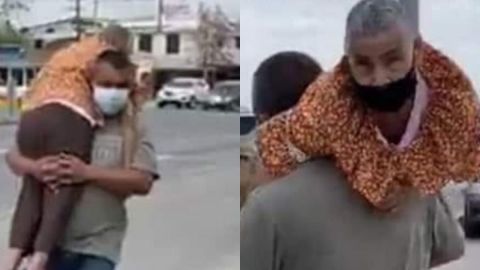 Hombre recorre KILÓMETROS con su mamá en brazos para ser vacunada contra COVID