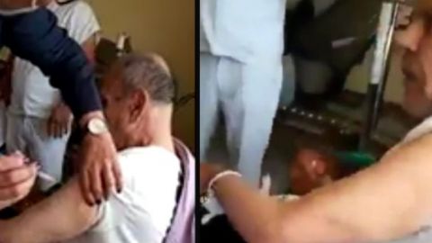 ''Pues pícale, no estés chi...'' Abuelito explota contra enfermera que lo vacunó
