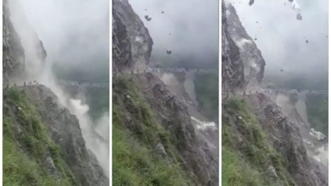 'Lluvia' de enormes rocas destroza carretera; impactante video se hace viral