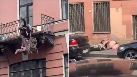 ⚠️ FUERTES IMÁGENES: Pareja, en ropa interior, cae del balcón tras discusión