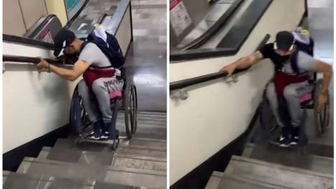 Hombre en silla de ruedas comparte cómo baja las escaleras en el Metro de CDMX