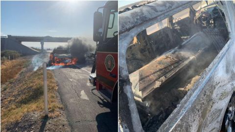 Carroza funeraria se incendia en carretera rumbo hacia San Felipe