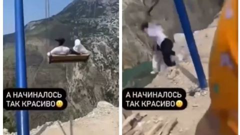 [VIDEO] Dos niñas caen de un columpio hacia un acantilado